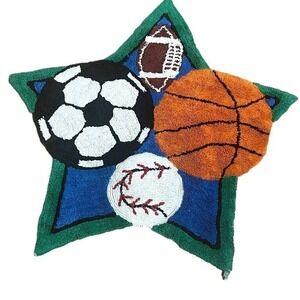 Star Shaped Childrens Rug Sports Baseball Basketball Soccer Baseball Approx 40in